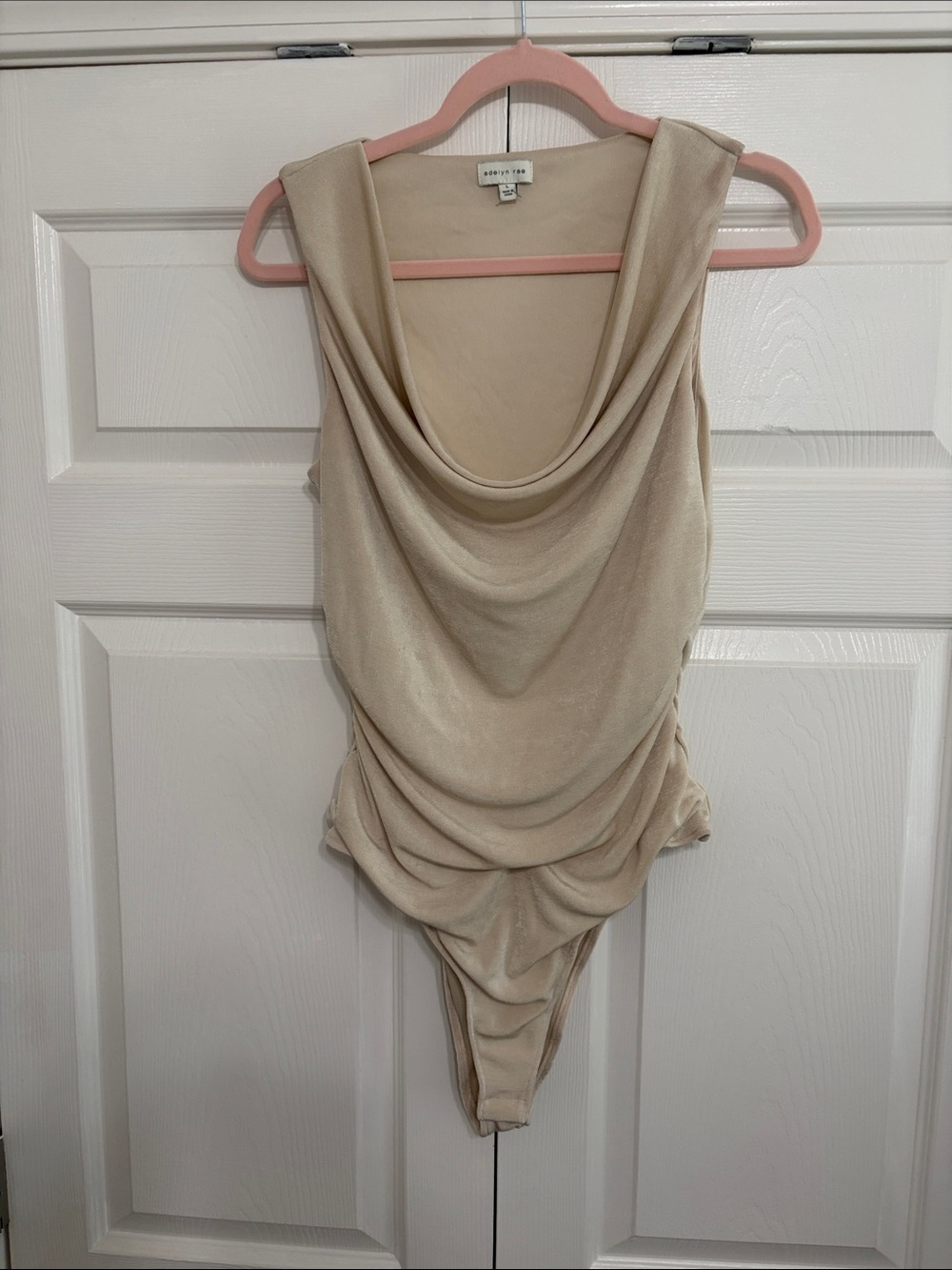 Express Draped Cowl Neck Beige Bodysuit